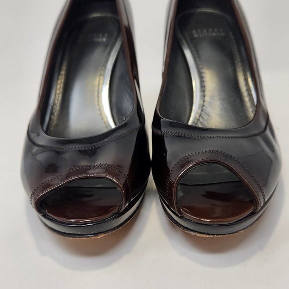 Stuart Weitzman Brown Ombre Patent Leather Peep Toe Pumps Heels Womens 8.5 M - Picture 3 of 11